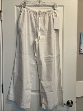 Athleta White Wide-Leg Linen-Blend Drawstring Pants